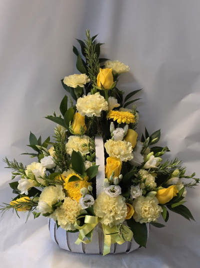 front facing basket arrangement - florist choice front facing basket arrangement this is just an example we may use other colours and you may request alternative colours, taller facing forward design in a basket n.b this also may var to what we have in stock, traditional design suitable for any occasion front facing basket arrangement - florist choice front facing basket arrangement this is just an example we may use other colours and you may request alternative colours, taller facing forward design in a basket n.b this also may var to what we have in stock, traditional design suitable for any occasion