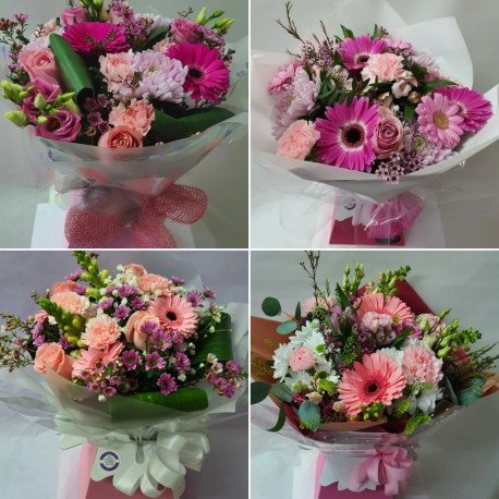 In the pink, aqua bouquet