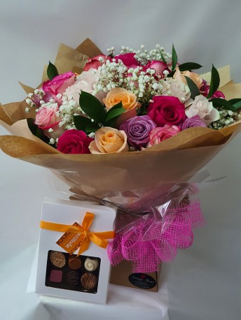 24 mixed roses with FREE CHOCOLATES
