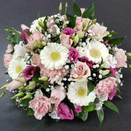 Pink and white funeral posy