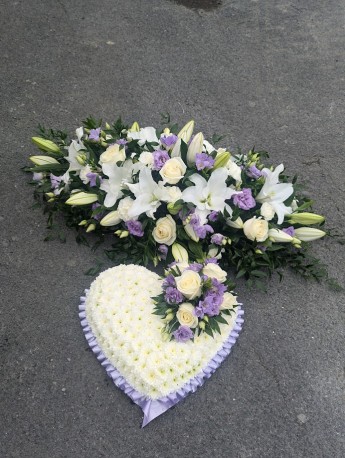 lilac casket spray with heart