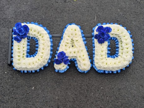 DAD with blue roses & ribbon